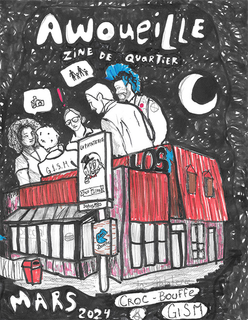 Illustration en page couverture du zine représentant les articles du mois de mars